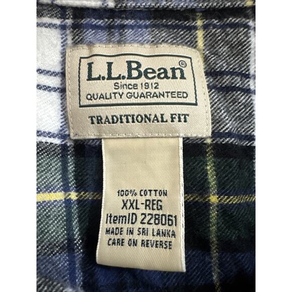 LL Bean Men’s 2XL Traditional Fit Cotton Flannel Plaid Shirt Tartan Blue - Picture 4 of 7